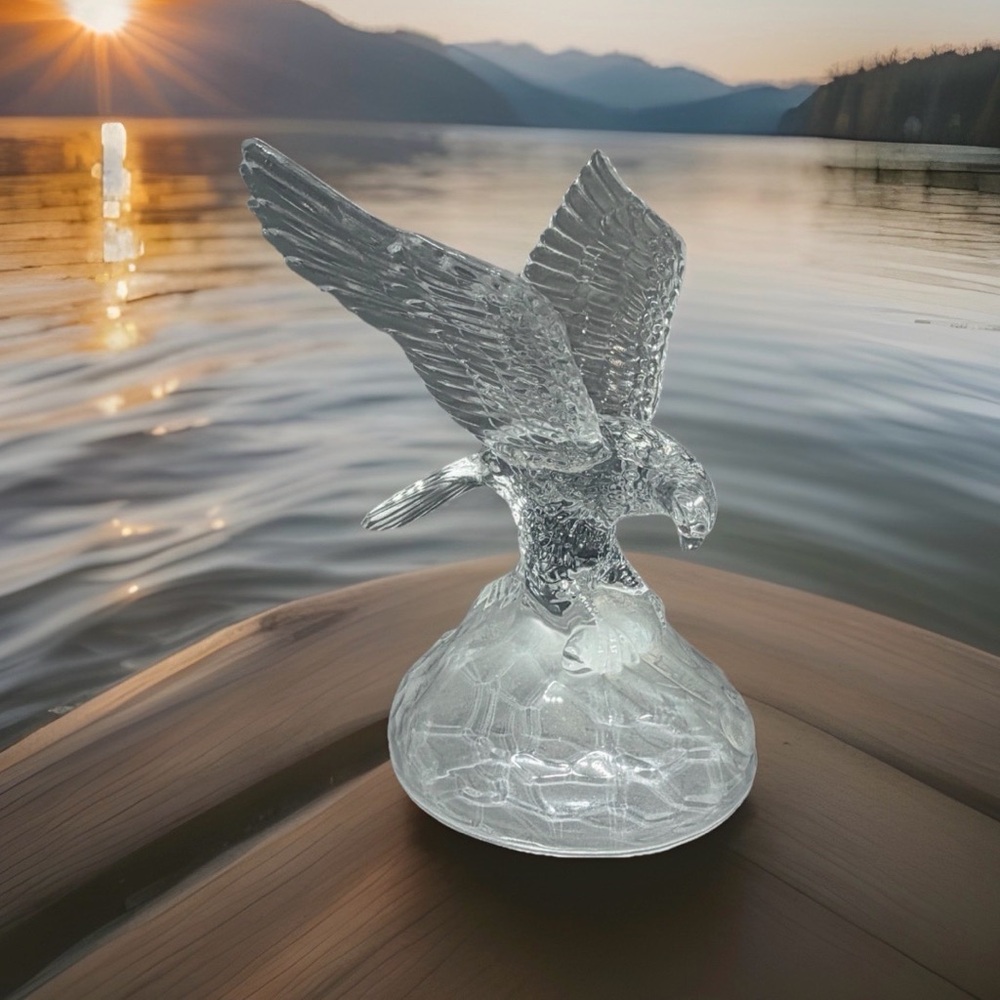 Vintage Cristal D'Arques Eagle Figurine Lead Crystal w/ Frosted Base 7.75"H